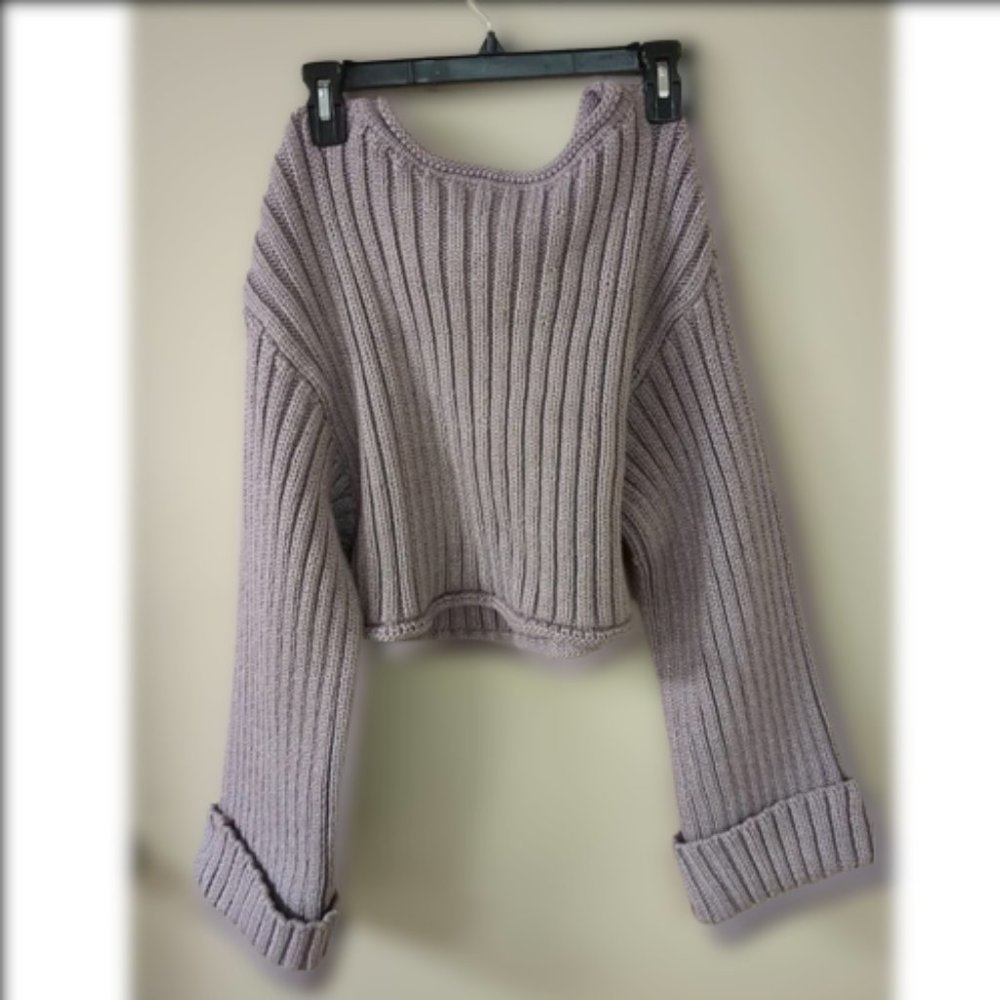 En Saison Sweater Women Size Medium Purple Scoop Neck Pullover Crop Top Sweater